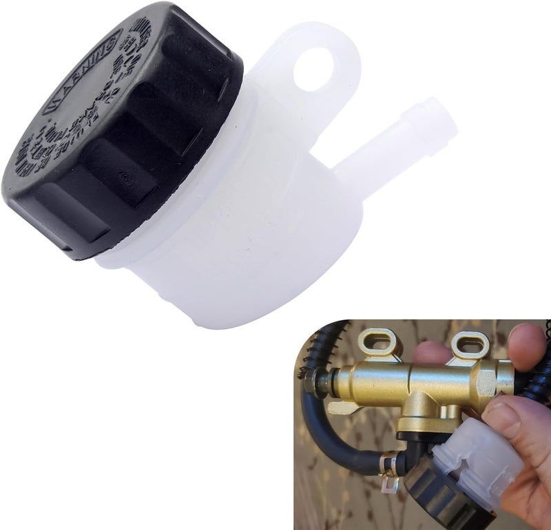 Anyhut 1 PC Brake Fluid Reservoir, Motorcycle Rear Brake Master Cylinder Oil Cup, Clutch Tank Fluid Reservoir, Universal Fit for Motorcycle Pit Dirt Bike ATV 4 Wheel QUAD (Black & White) - Image 1